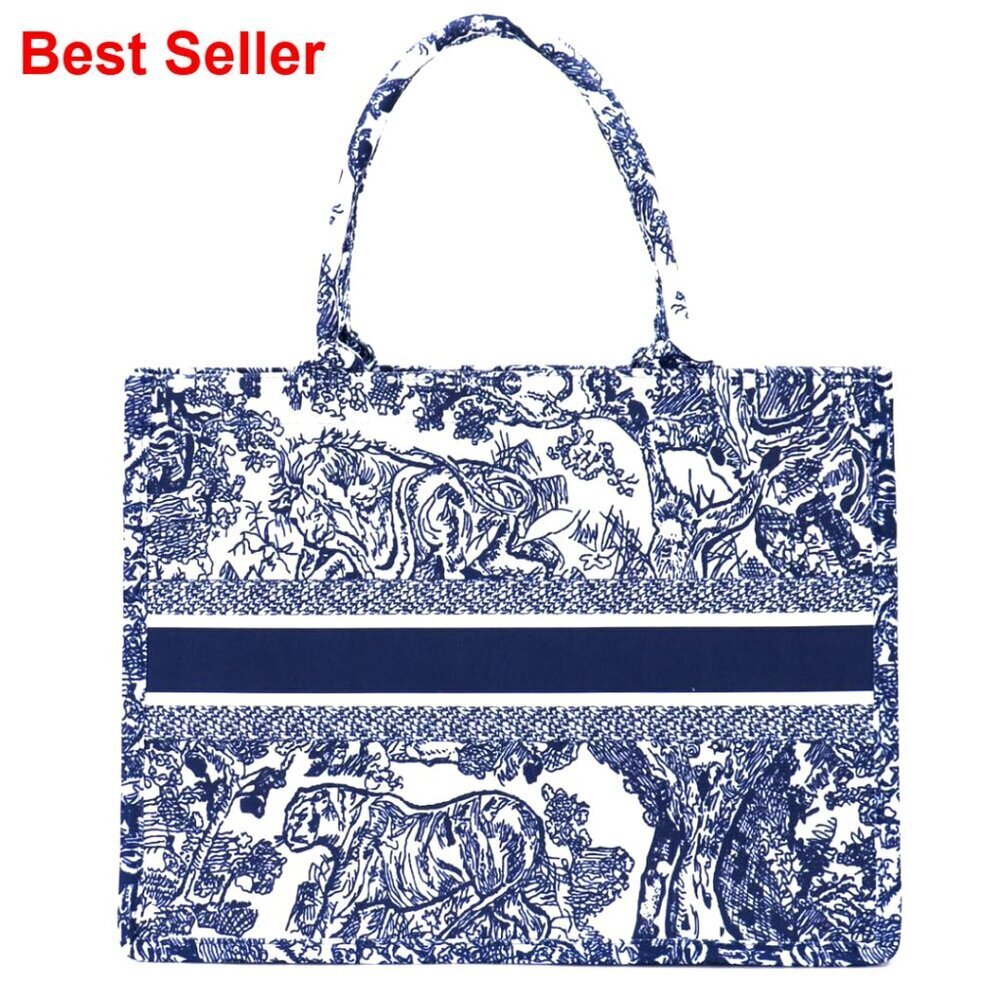 Large Capacity Cotton Linen Tote Bag, Jacquard Retro Handbag for Women